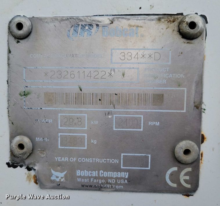 image for item EA2785 2001 Bobcat 334 mini excavator