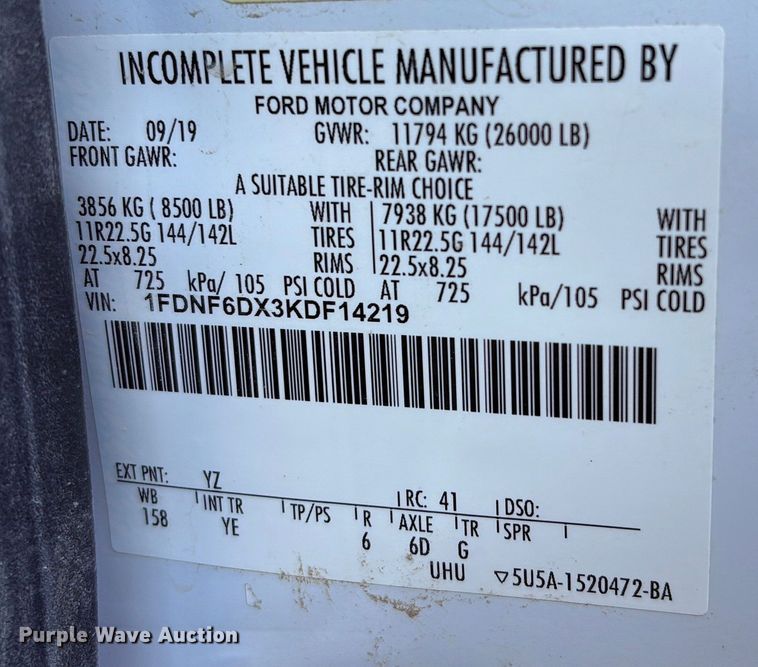 image for item EA7140 2019 Ford F650 Super Duty dump truck