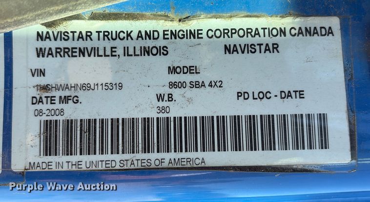 image for item EA7159 2009 International 8600 SBA semi truck