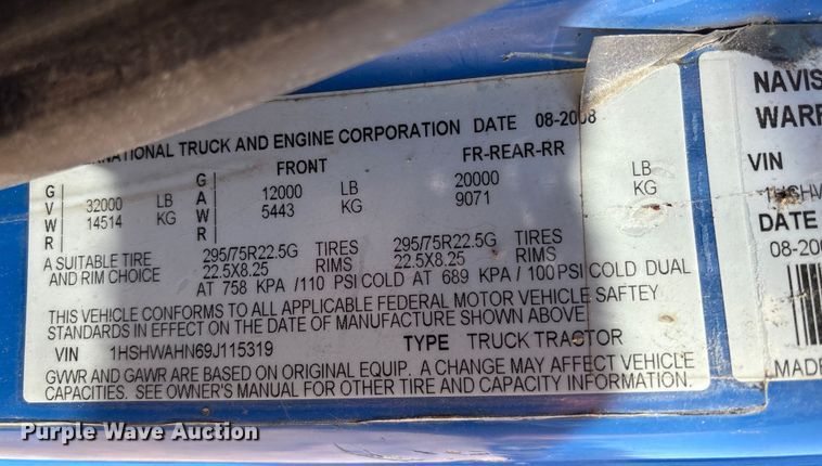 image for item EA7159 2009 International 8600 SBA semi truck