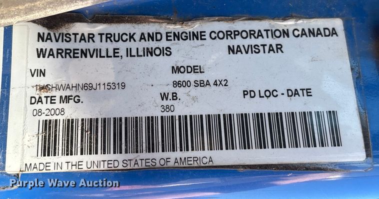 image for item EA7159 2009 International 8600 SBA semi truck