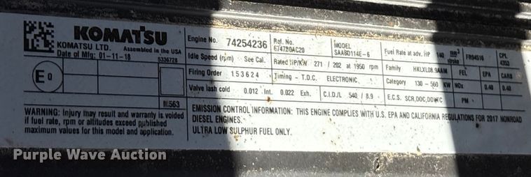 image for item EA7912 2018 Komatsu PC360LC excavator
