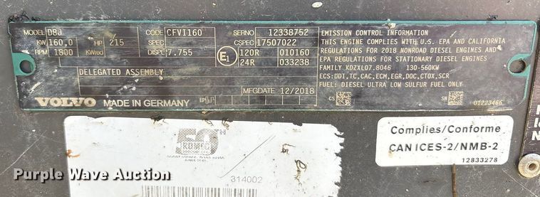 image for item EA7913 2020 Volvo EC250ELR excavator