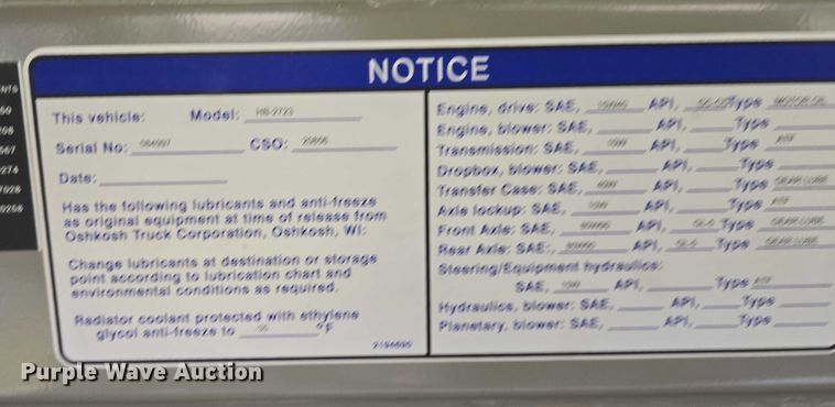 image for item EB1207 2005 MB Companies Oshkosh HB2723 street sweeper truck