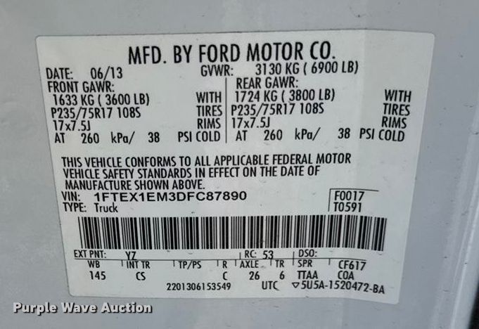 image for item EC4537 2013 Ford F150 Ext. Cab pickup truck