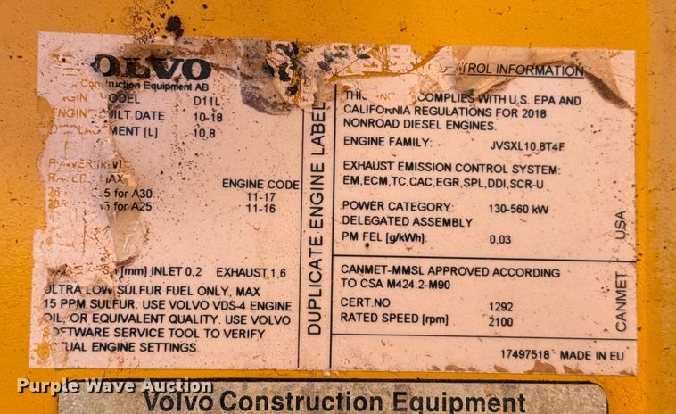 image for item EE3422 2019 Volvo A30G articulated haul truck