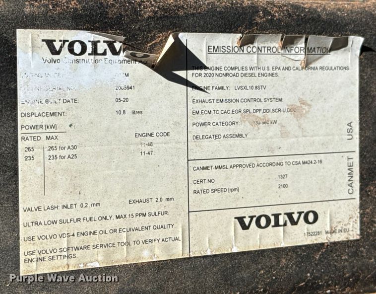 image for item EE3423 2021 Volvo A25G articulated haul truck