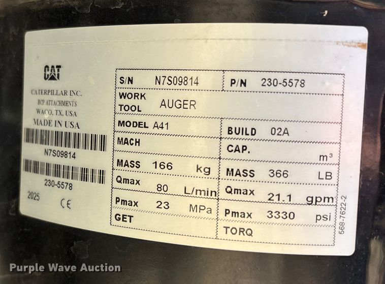 image for item EF6279 Caterpillar A41 skid steer auger