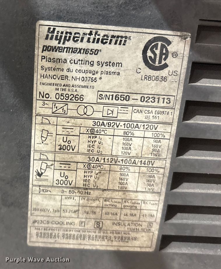 image for item EF6298 Hypertherm Powermax 1650 G3 series plasma cutter