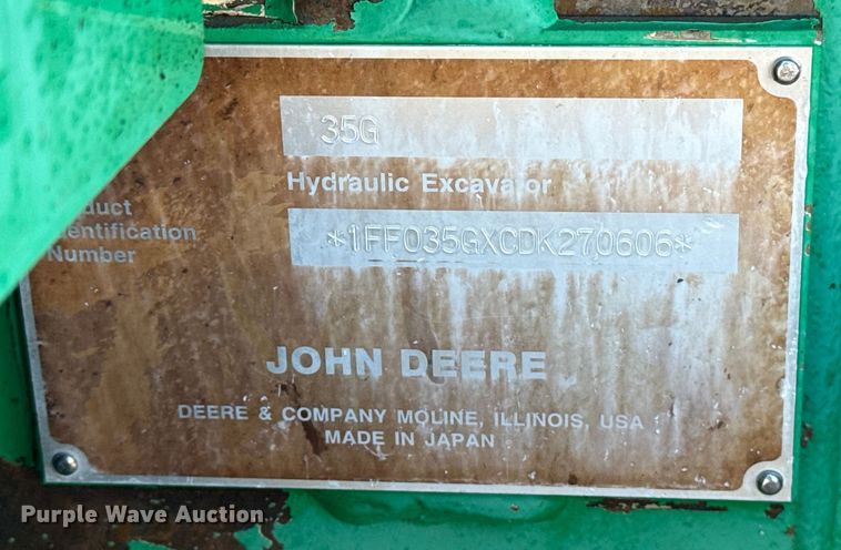 image for item EG1924 2013 John Deere 35G mini excavator