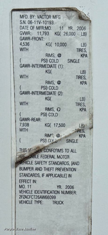 image for item EG6128 2006 Sterling  Acterra sewer jetter truck