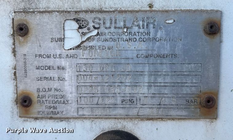 image for item EG8325 Sullair 130 DPO JD air compressor