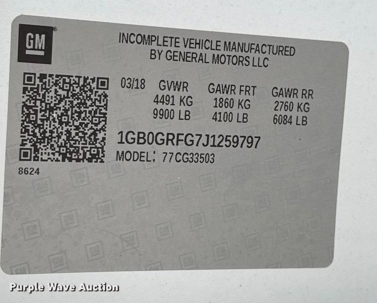 image for item EN0799 2018 Chevrolet Express G3500 utility van