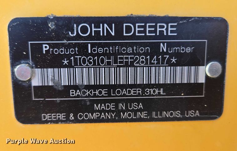 image for item ES2664 2015 John Deere 310SL HL backhoe