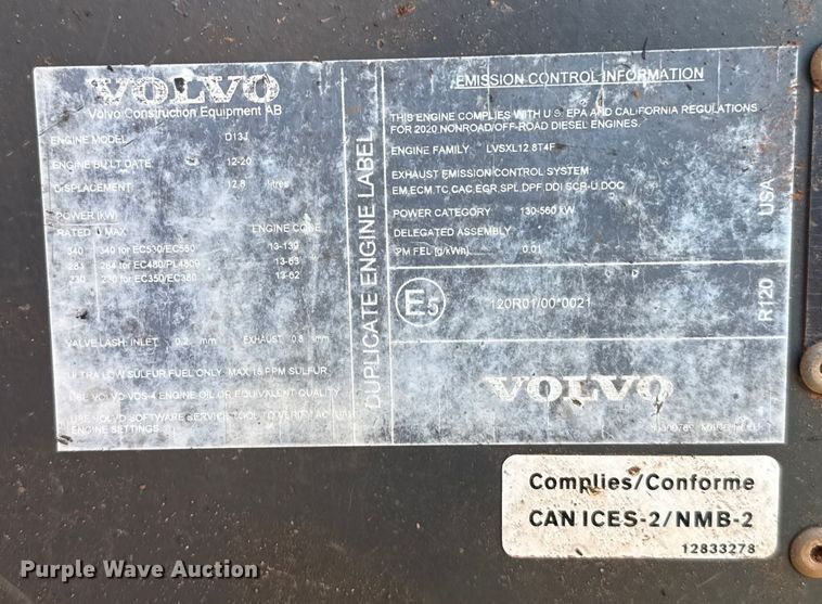 image for item ES5513 2021 Volvo EC480EL excavator