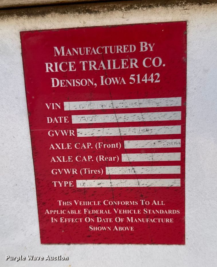 image for item FB0539 1994 Rice Trailer Co. pole trailer