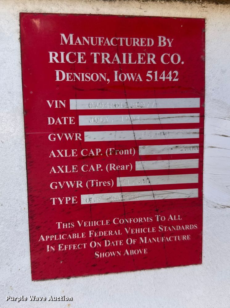 image for item FB0539 1994 Rice Trailer Co. pole trailer