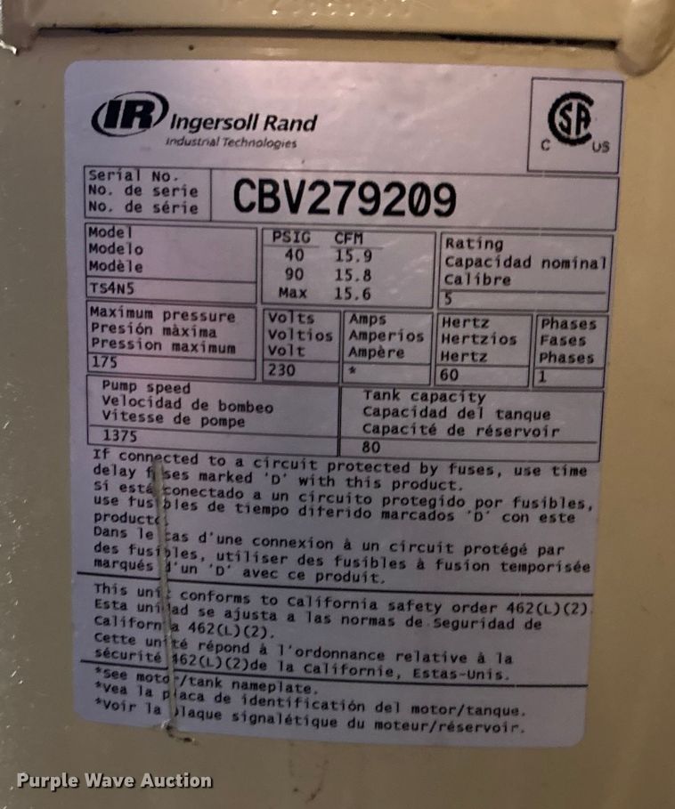 image for item FG1639 2013 Ingersoll rand TSN4N5 air compressor
