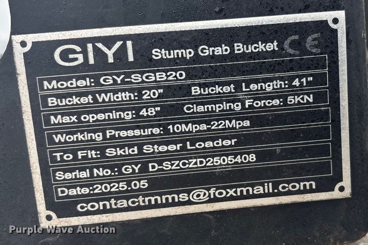 image for item FG2506 2025 GIYI GY–SGB20 skid steer grapple bucket