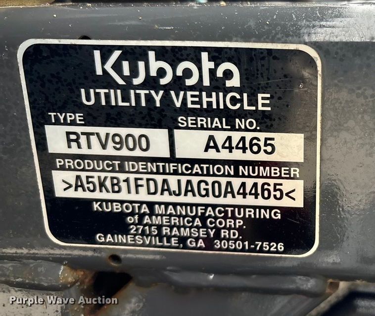 image for item FG2512 2012 Kubota RTV900 utility vehicle