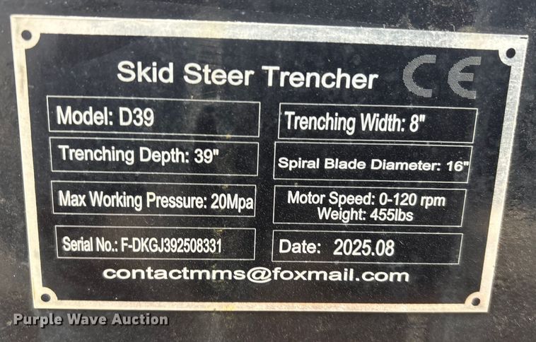 image for item FG2553 2025 GIYI D39 skid steer trencher