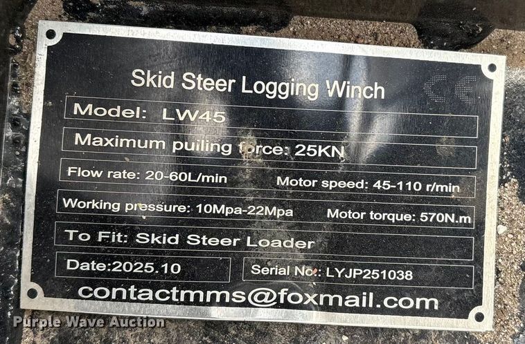 image for item FG2557 2025 GIYI LW45 skid steer logging winch