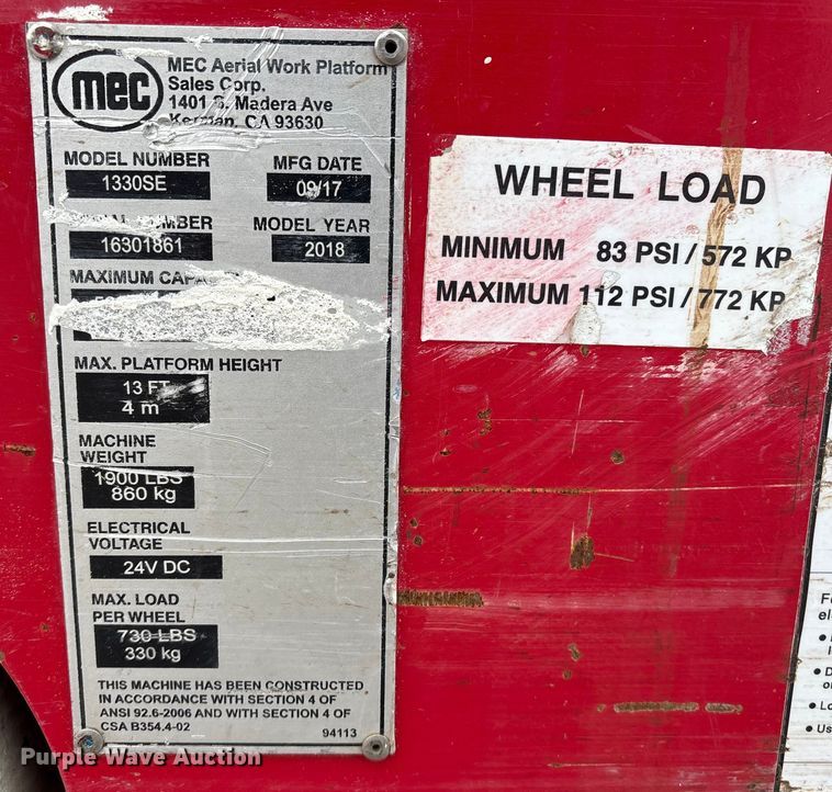 image for item FG2565 2018 MEC 1330SE scissor lift