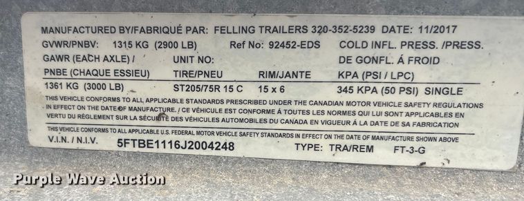 image for item FG2567 2018 Felling FT-3-G utility trailer
