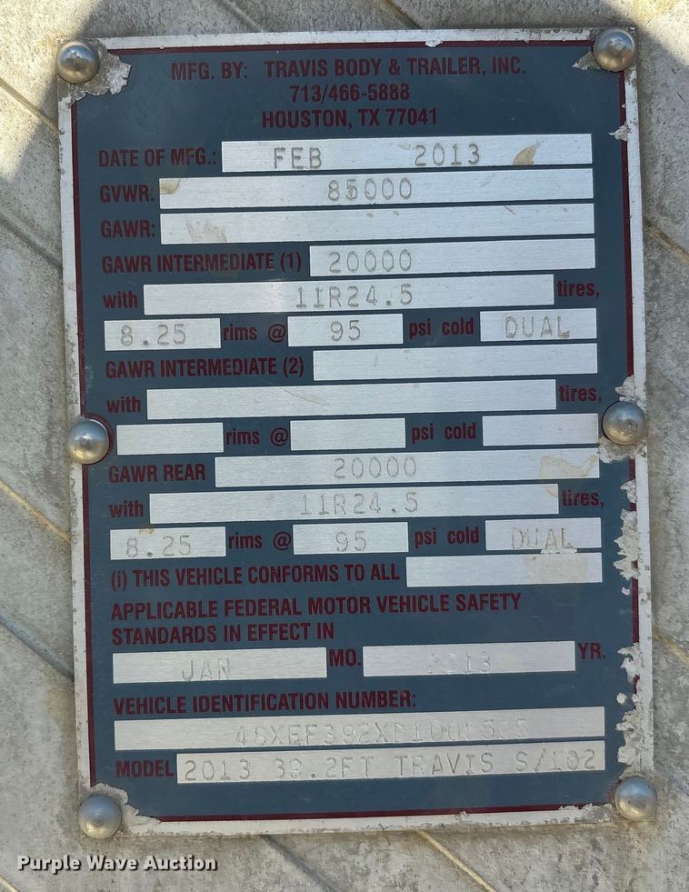 image for item FI0117 2013 Travis S/102 bottom dump trailer