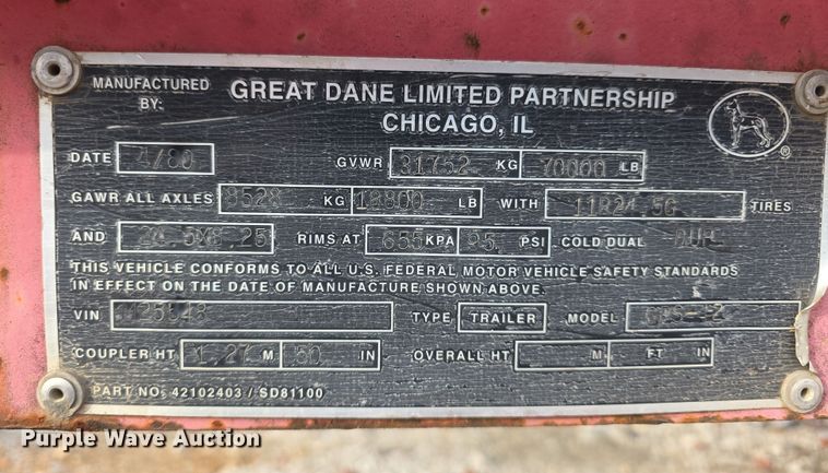 image for item FI0750 1980 Great Dane GPS42 flatbed trailer