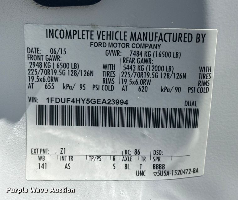 image for item NU9682 2016 Ford F450 Super Duty dump truck