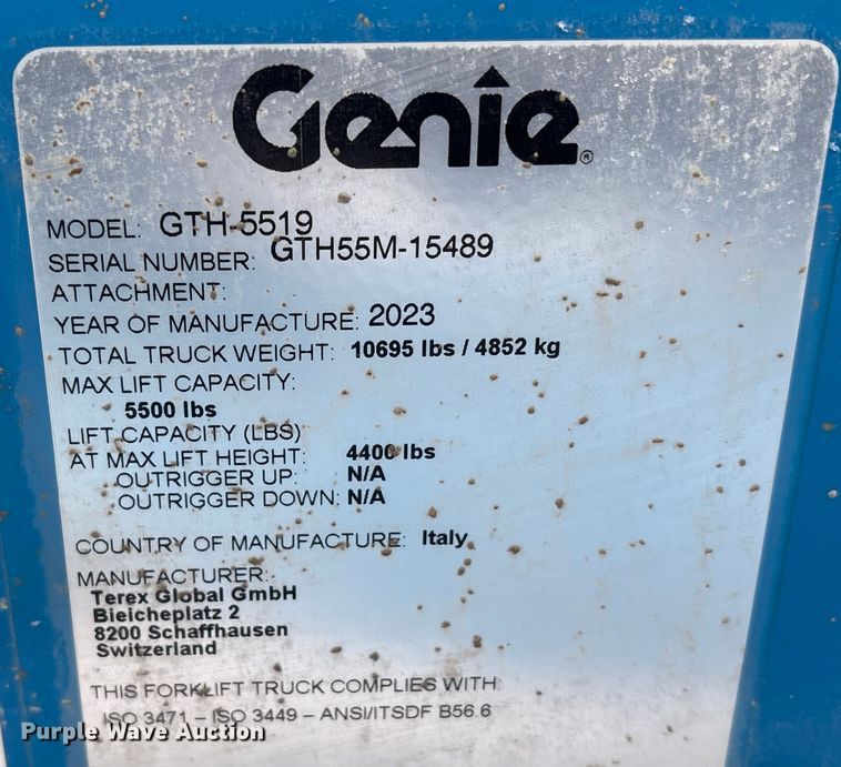 image for item YA1892 2023 Genie GTH-5519 telehandler