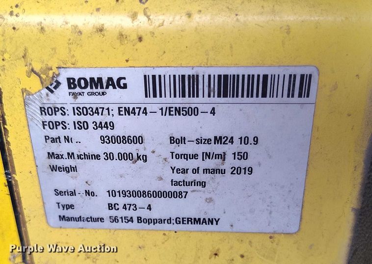 image for item DT0832 2019 Bomag BC 473-4 landfill compactor