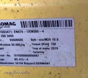 image for item DT0832 2019 Bomag BC 473-4 landfill compactor