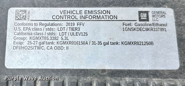 image for item DT6499 2019 Chevrolet Tahoe Police SUV