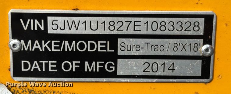 image for item DX5935 2014 Sure-Trac tilt deck utility trailer