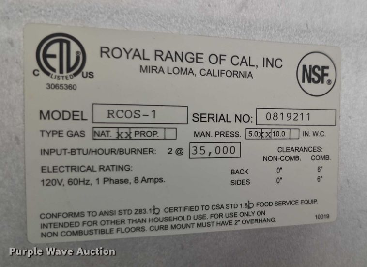 image for item DZ3762 Royal RCOS1 conventional oven