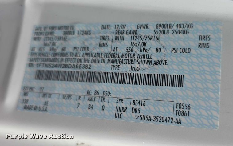 image for item DZ3787 2008 Ford E250 van