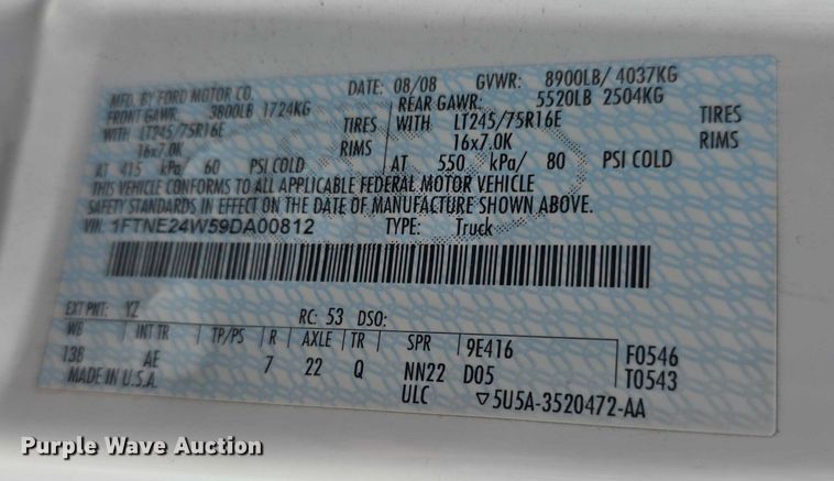 image for item DZ3789 2009 Ford E250 van