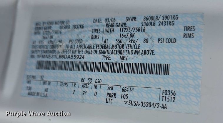 image for item DZ3790 2006 Ford E350 van