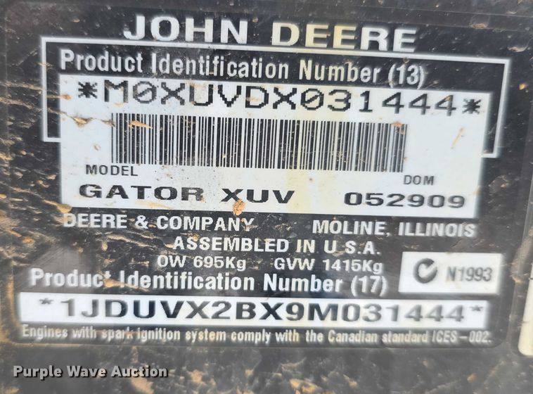 image for item DZ3796 2009 John Deere 850D Gator XUV utility vehicle