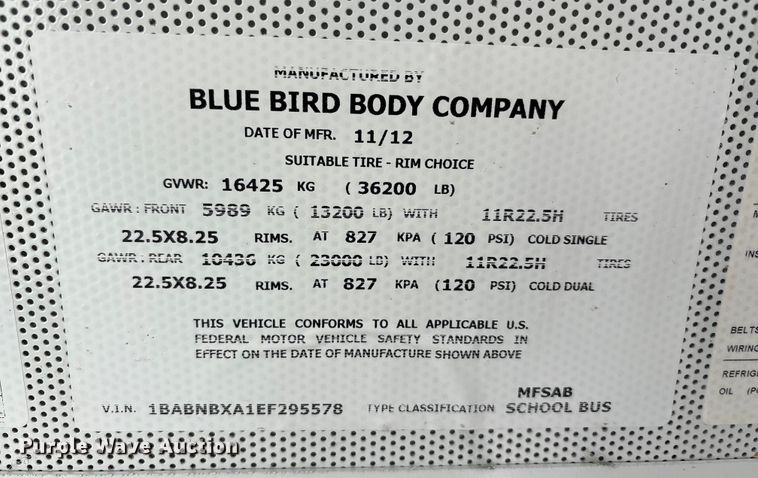 image for item EA7872 2014 Blue Bird All American school bus