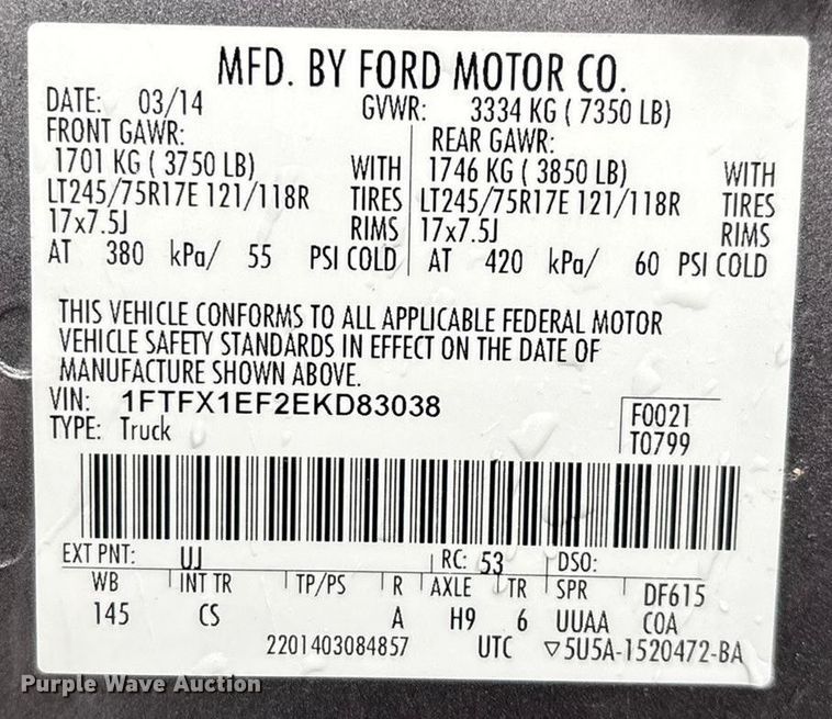 image for item ED2467 2014 Ford F150 Ext. Cab pickup truck