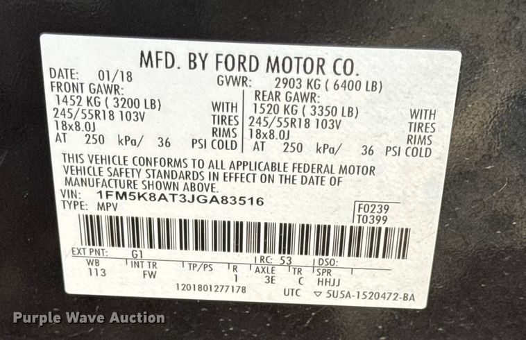 image for item EN0831 2018 Ford Explorer Police Interceptor SUV