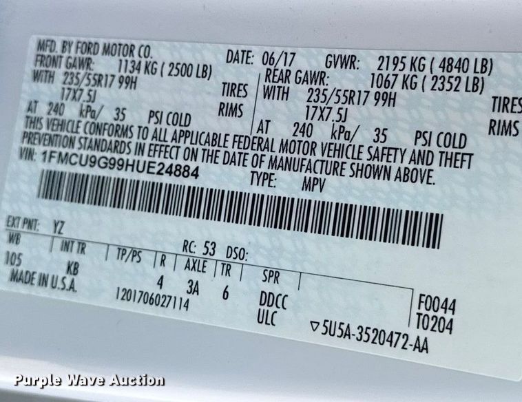 image for item EN0832 2017 Ford Escape SE SUV