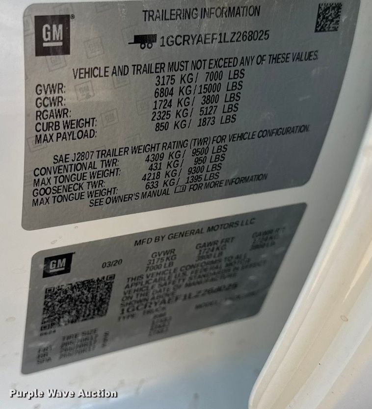 image for item EN0833 2020 Chevrolet Silverado 1500 Ext. Cab pickup truck