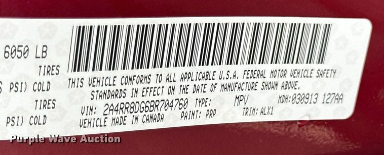 image for item EN0853 2011 Chrysler Town And Country van