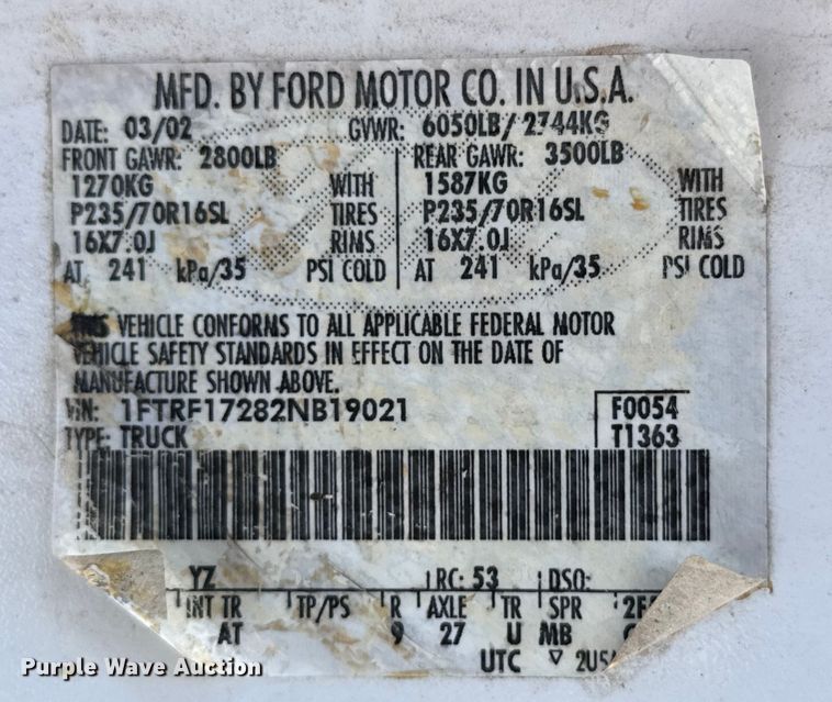 image for item EP2769 2002 Ford F150 pickup truck