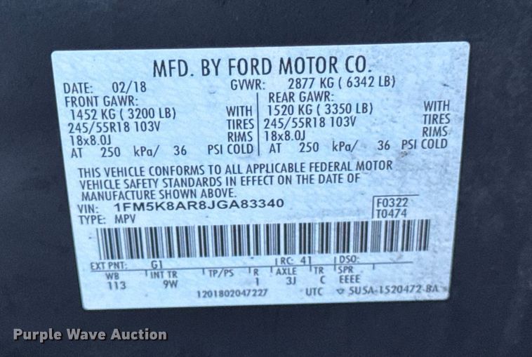 image for item ER0371 2018 Ford Explorer Police Interceptor SUV