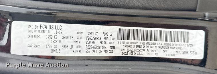 image for item ER0377 2017 Dodge Durango SSV SUV